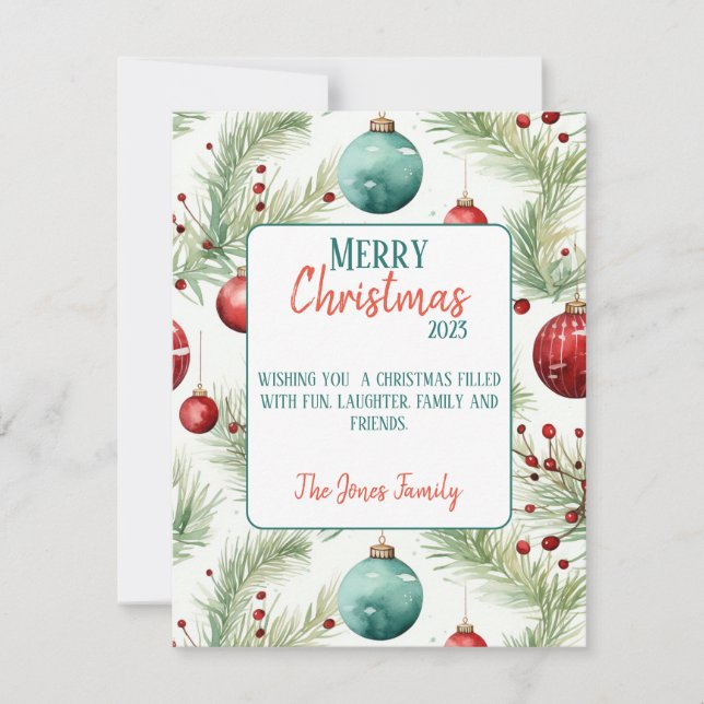 Green and Red Christmas Patterns - Holiday Card (Front)