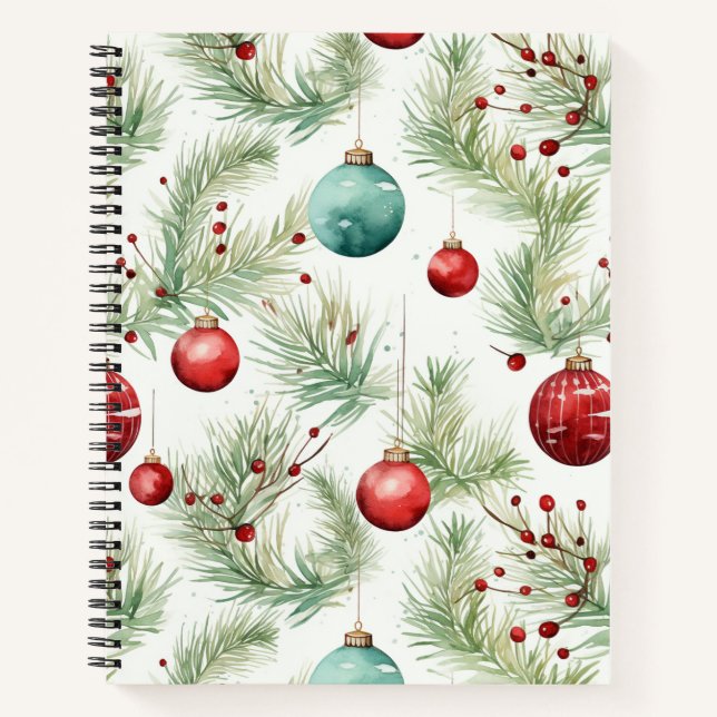 Green and Red Christmas Patterns -  Notebook (Front)