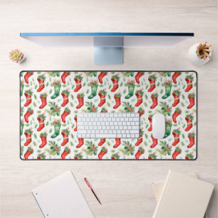 Green and Red Christmas Stockings Desk Mat