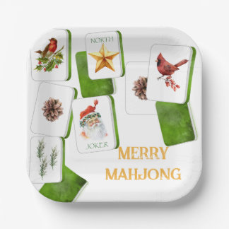 Green and Red Christmas Tiles for Mahjong Party Paper Plate