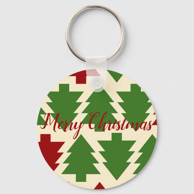Green and Red Christmas Tree Beverage Key Ring (Front)