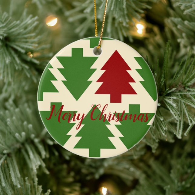 Green and Red Christmas Tree Ceramic Ornament (Tree)