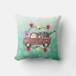 Green and Red Christmas Tree in Back of Truck Cushion