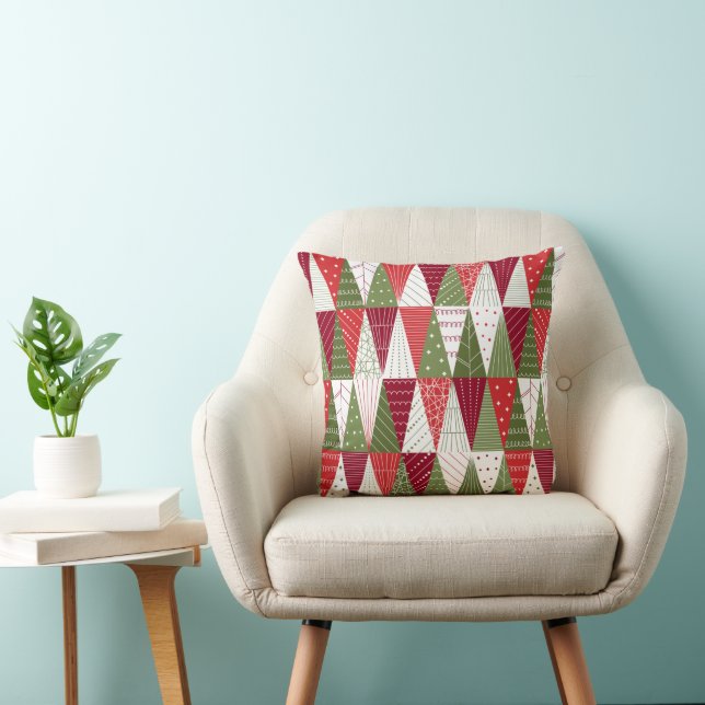 Green and Red Christmas Trees Cushion (Chair)