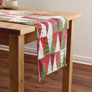 Green and Red Christmas Trees Short Table Runner