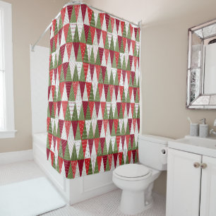 Green and Red Christmas Trees Shower Curtain
