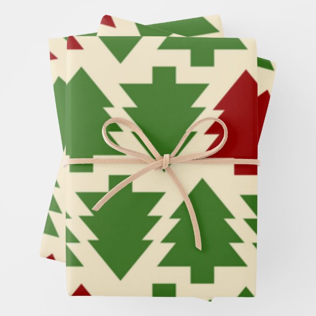 Green and Red Christmas Trees  Wrapping Paper Sheet (In situ)