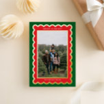 Green and Red Classic Christmas Scalloped Photo Foil Holiday Card<br><div class="desc">Modern and festive, this green and red holiday photo card makes your family the star within a preppy and trendy scalloped frame that is accented with real, shiny, metallic gold foil for that high end designer look. With charming greeting and name text on the front, the back of the card...</div>