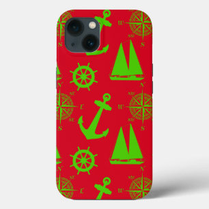 Green and Red Coastal Nautical Christmas Holiday iPhone 13 Case