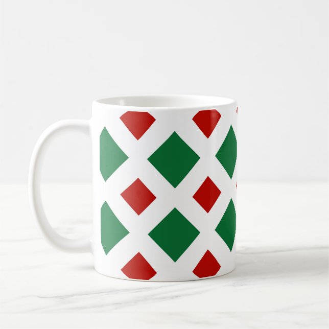 Green and Red Diamonds on White Coffee Mug (Left)