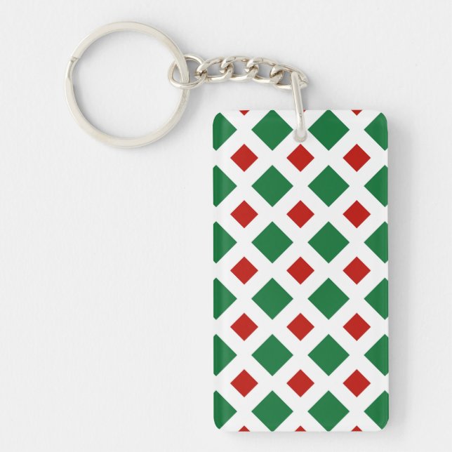 Green and Red Diamonds on White Key Ring (Front)