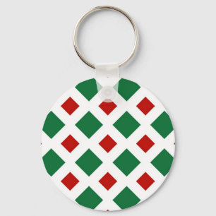 Green and Red Diamonds on White Key Ring