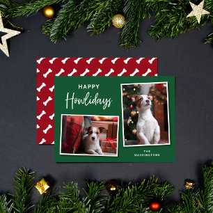 Green and Red Dog Bones Happy Howlidays Photo Holiday Card