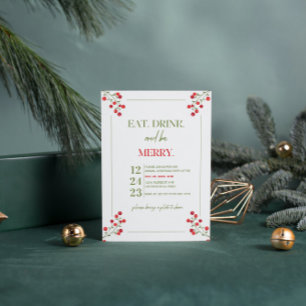 Green and Red Festive Berry Christmas Party Invite