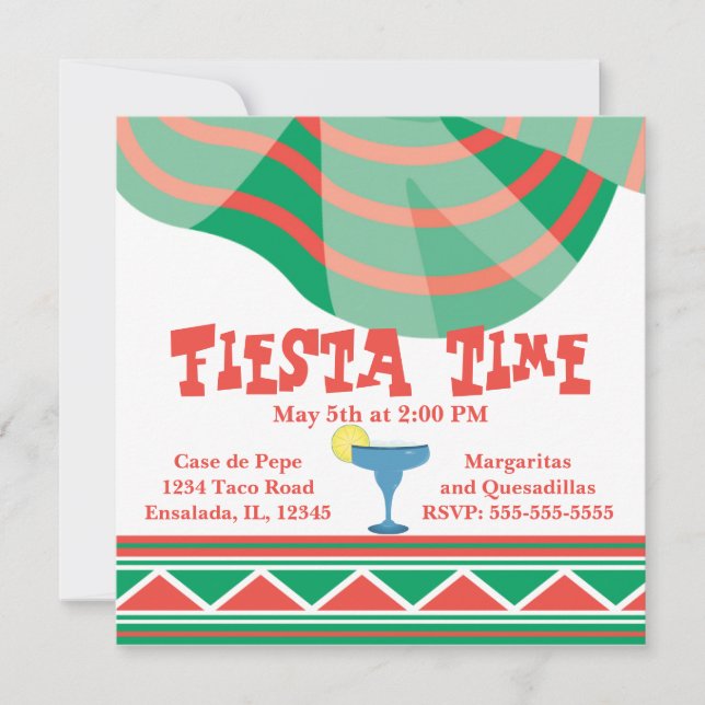 Green and Red Fiesta Party with Margarita Invitation (Front)