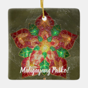 Green and Red Filipino Parol Style, Philippines Ceramic Ornament