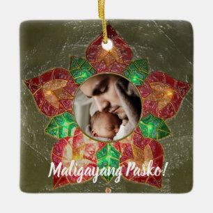 Green and Red Filipino Parol Style, Philippines Ceramic Ornament