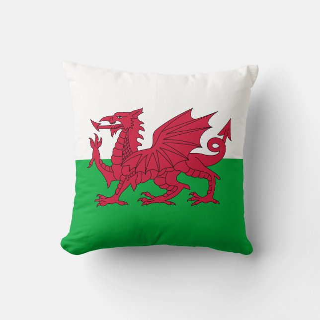 Green and Red Flag of Wales with Dragon Cushion (Front)