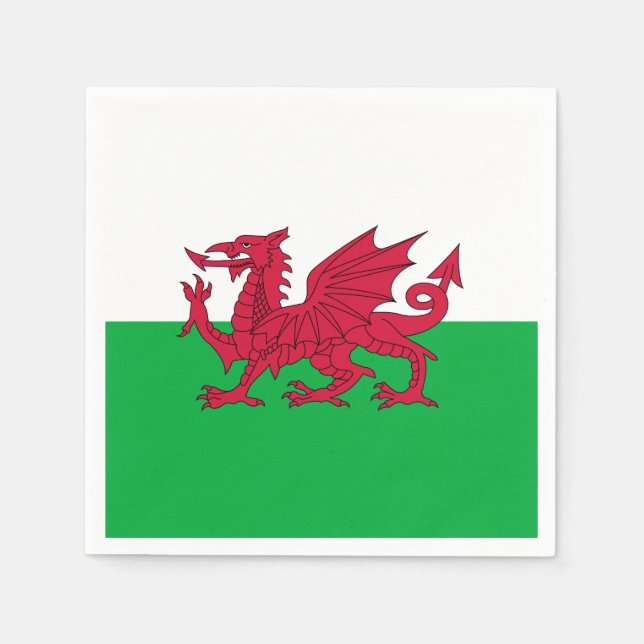 Green and Red Flag of Wales with Dragon Napkin (Front)