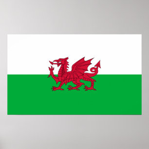 Green and Red Flag of Wales with Dragon Poster