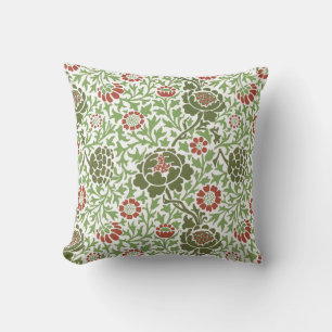 Green and Red Floral William Morris Vintage Cushion