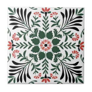 Green and Red Folk Art Christmas  Ceramic Tile