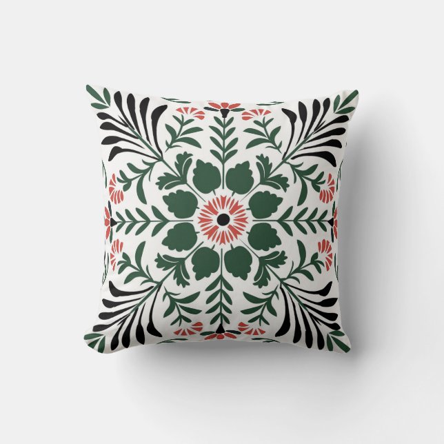 Green and Red Folk Art Christmas  Cushion (Front)