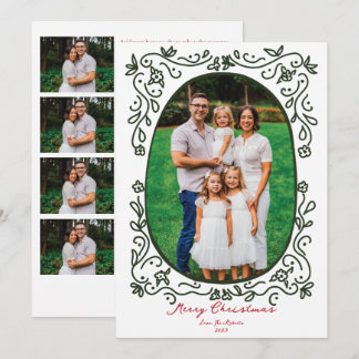 Green and Red Hand Drawn Illustrated Doodle Photo Holiday Card