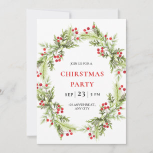 Green and Red Holiday Wreath Christmas Party Card
