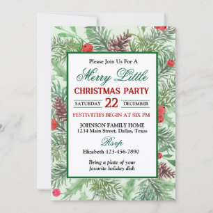 Green and Red Holly Border Christmas Party Invitation