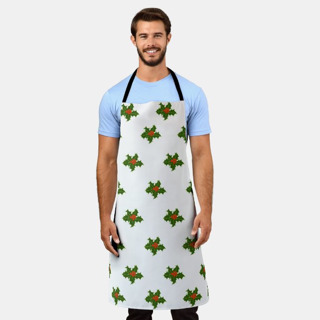Green and Red Holly Plant Pattern  Apron (Worn)