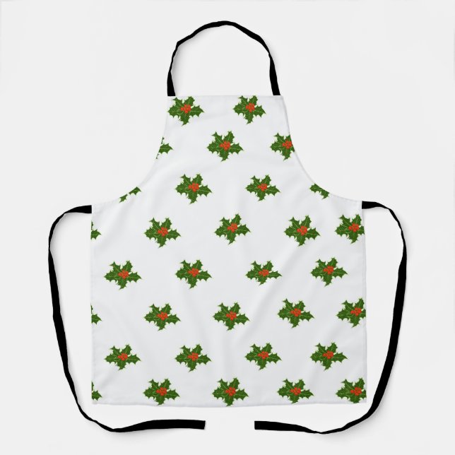 Green and Red Holly Plant Pattern  Apron (Front)