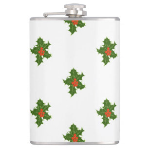 Green and Red Holly Plant Pattern  Hip Flask