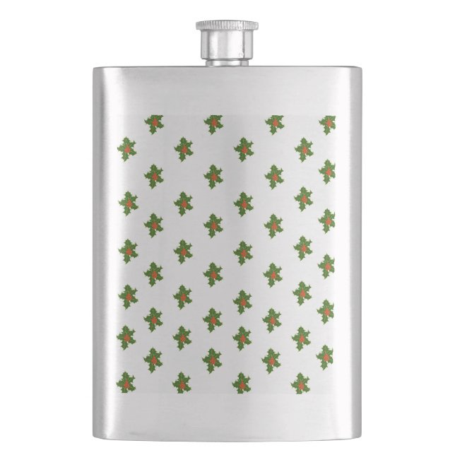 Green and Red Holly Plant Pattern  Hip Flask (Front)