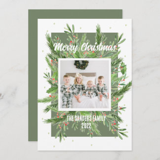 Green and Red Holly  Soft and Light Christmas Card