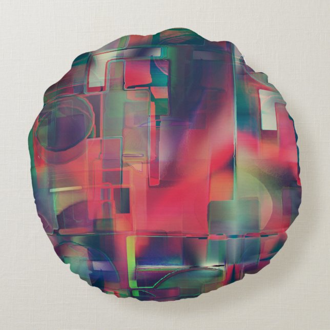 Green and red image layers and a slight wall tone  round cushion (Back)