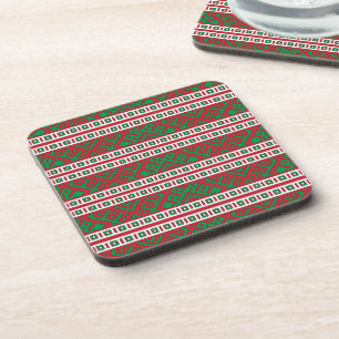 Green and red Latvian Latgale Ethnic Folk art Coaster