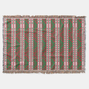Green and red Latvian Latgale Ethnic Folk art Throw Blanket
