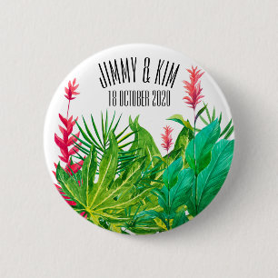 Green and Red Leaves Wedding Birthday 6 Cm Round Badge