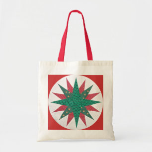 Green and Red Mariner's Compass Quilt Square Tote Bag