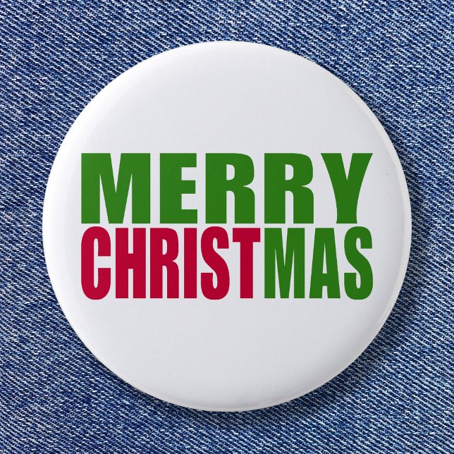 Green and Red Merry Christmas 6 Cm Round Badge (Stocking Stuffer for the Holiday)