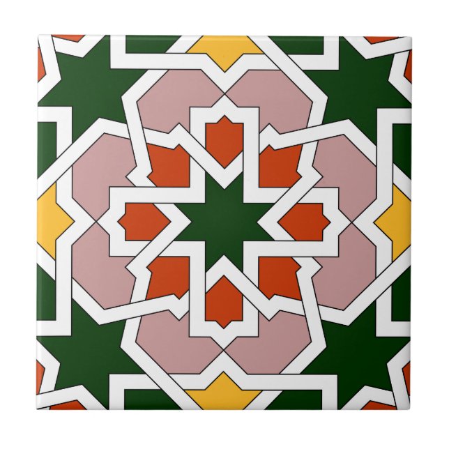 Green and red Moroccan tile mosaic 01 in (Front)