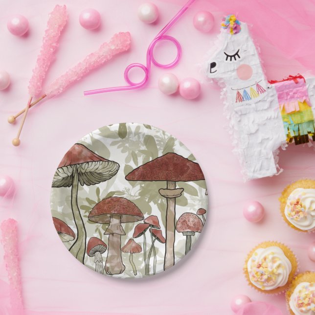 Green and Red Mushrooms  Balloon Paper Plate (Party)