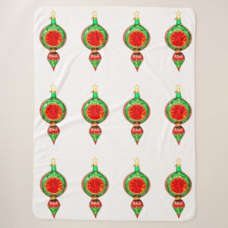 Green and Red Ornament White Sherpa Blanket