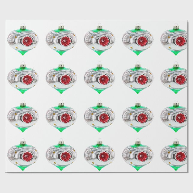 Green and Red Ornaments Wrapping Paper (Flat)