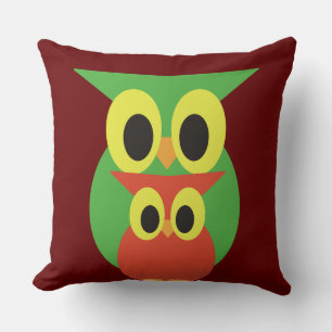 Green and Red Owls Cushion