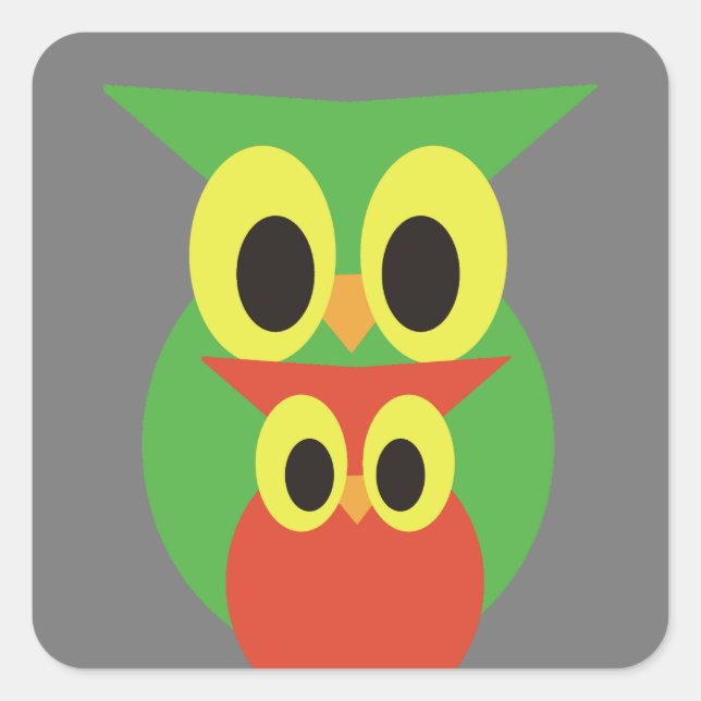 Green and Red Owls Square Sticker (Front)