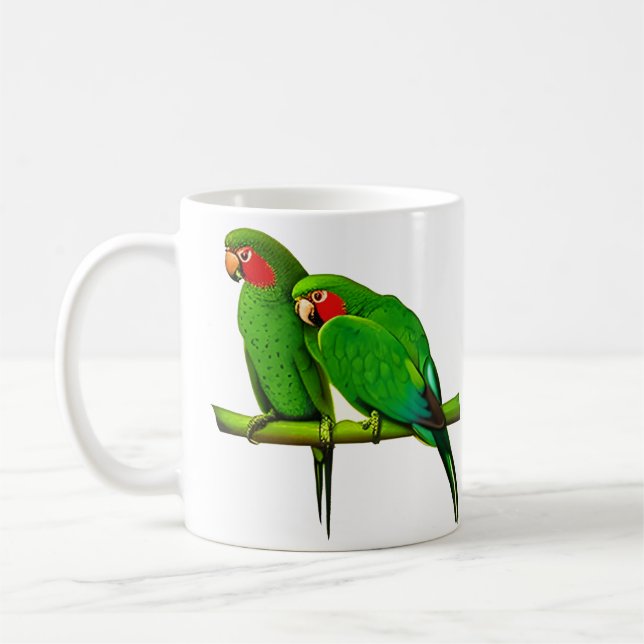 Green and Red Parrot Couple  Coffee Mug (Left)
