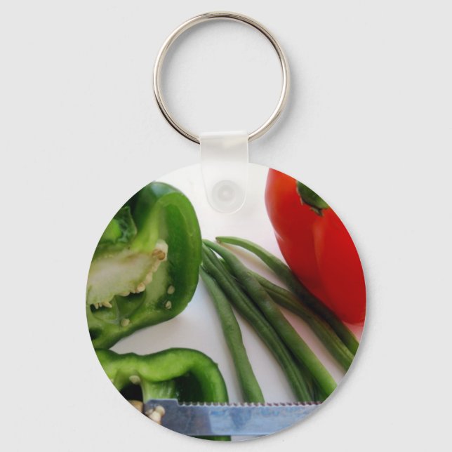 Green and Red Peppers with Beans Key Ring (Front)