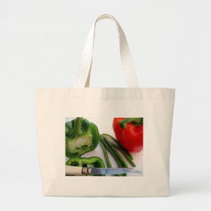Green and Red Peppers with Beans Large Tote Bag